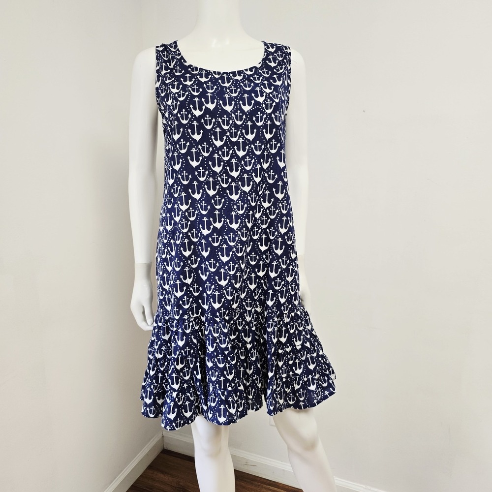 West Indies Wear Dress Small Womens Anchor Nautical Mini Ruffle A-Line Pockets
